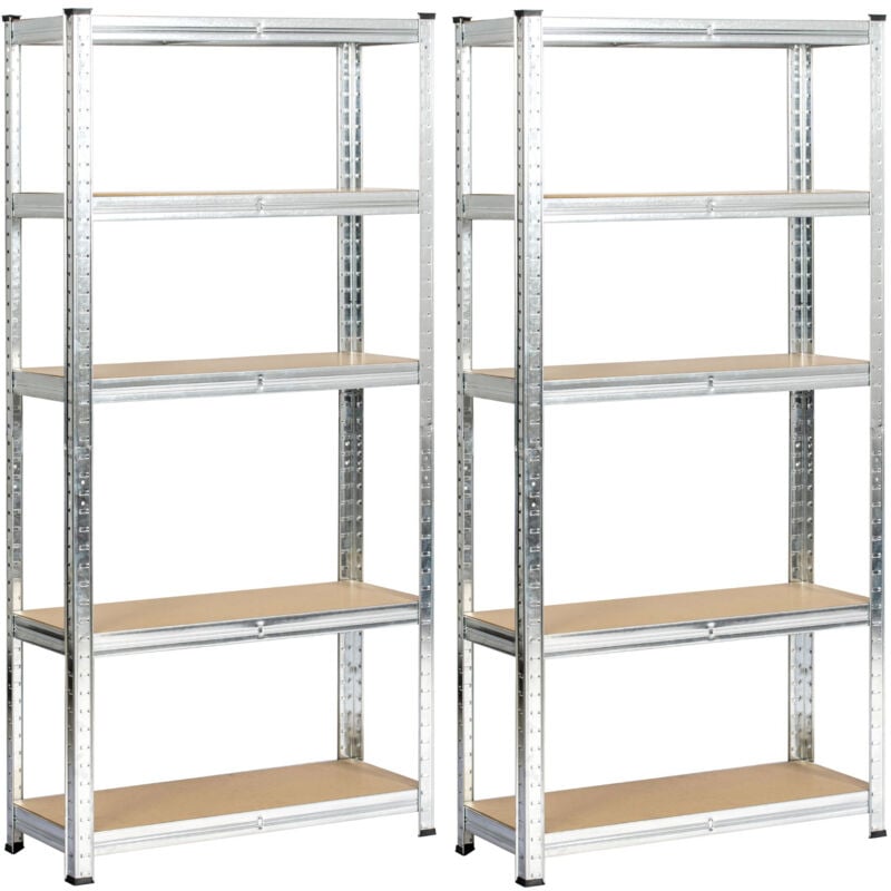 foto del prodotto akord set 2 x scaffale garage in metallo acciaio zincato 5 ripiani in colore legno per carichi fino a 875kg 70x30x154 cm