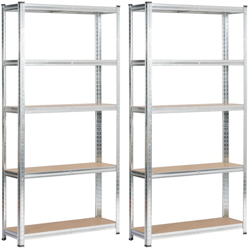 foto del prodotto akord set 2 x scaffale garage in metallo acciaio zincato 5 ripiani in colore legno per carichi fino a 875kg 90x30x180 cm