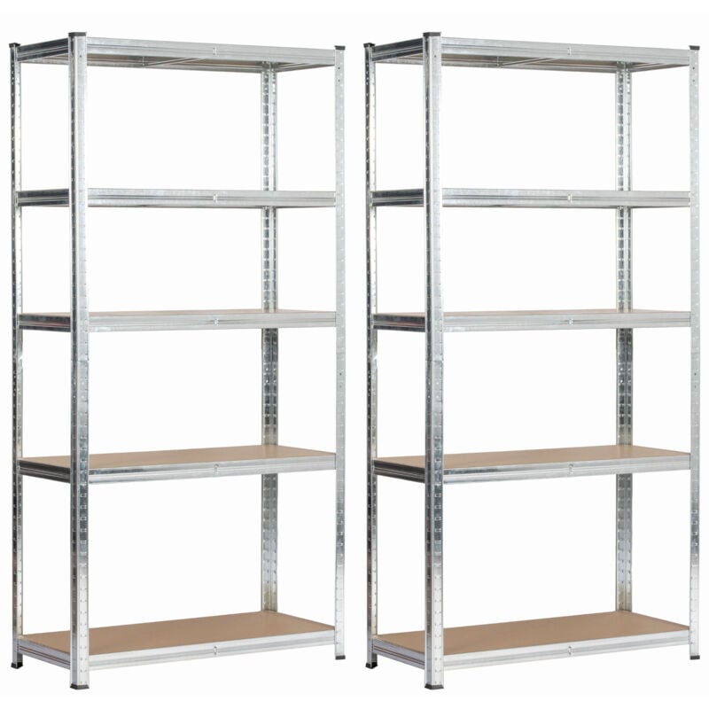foto del prodotto akord set 2 x scaffale garage in metallo acciaio zincato 5 ripiani in colore legno per carichi fino a 875kg 90x40x180 cm