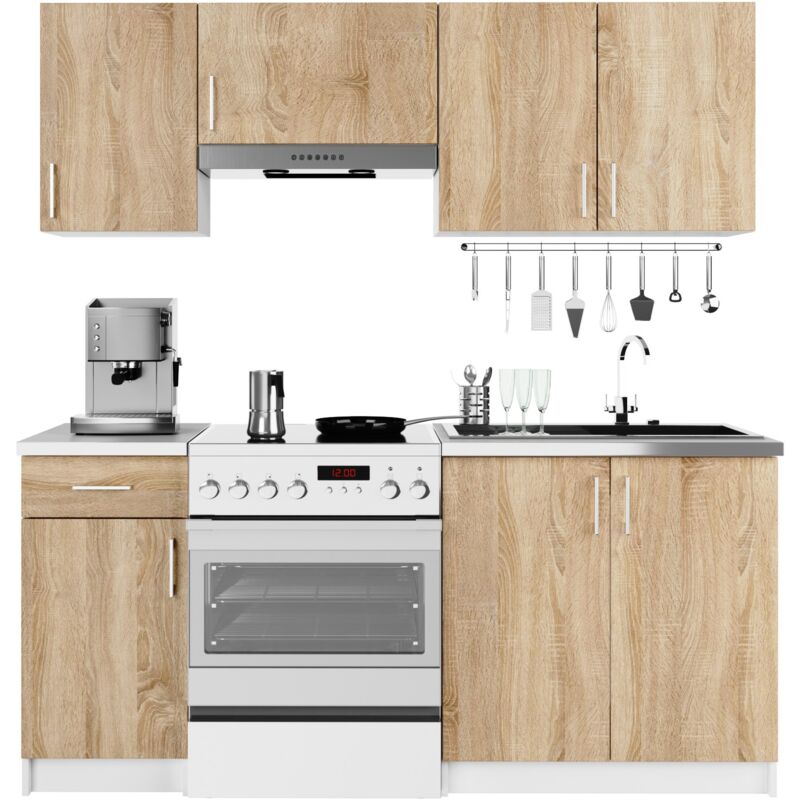foto del prodotto akord set di mobili da cucina lima 180 cm bianco 180 cm 7 ante 1 cassetto inserto frontale sonoma quercia 180x44,5x203 cm