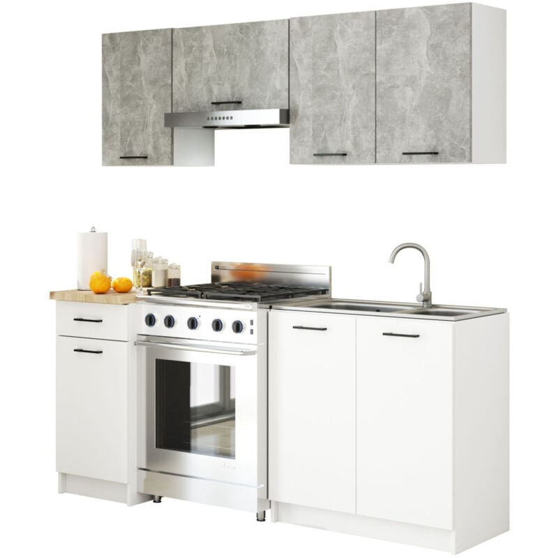 foto del prodotto akord set di mobili da cucina oliwia 180 cm cemento 180 cm 7 ante 1 cassetto inserto frontale bianco 180x46x203 cm