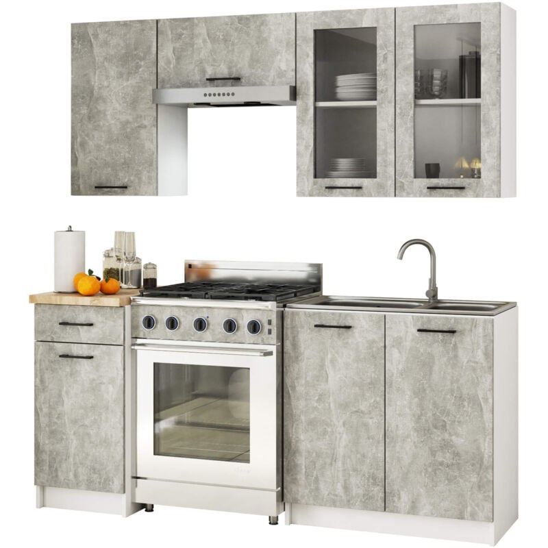foto del prodotto akord set di mobili da cucina oliwia 180 cm cemento 180 cm 7 porte 1 cassetto 180x46x203 cm