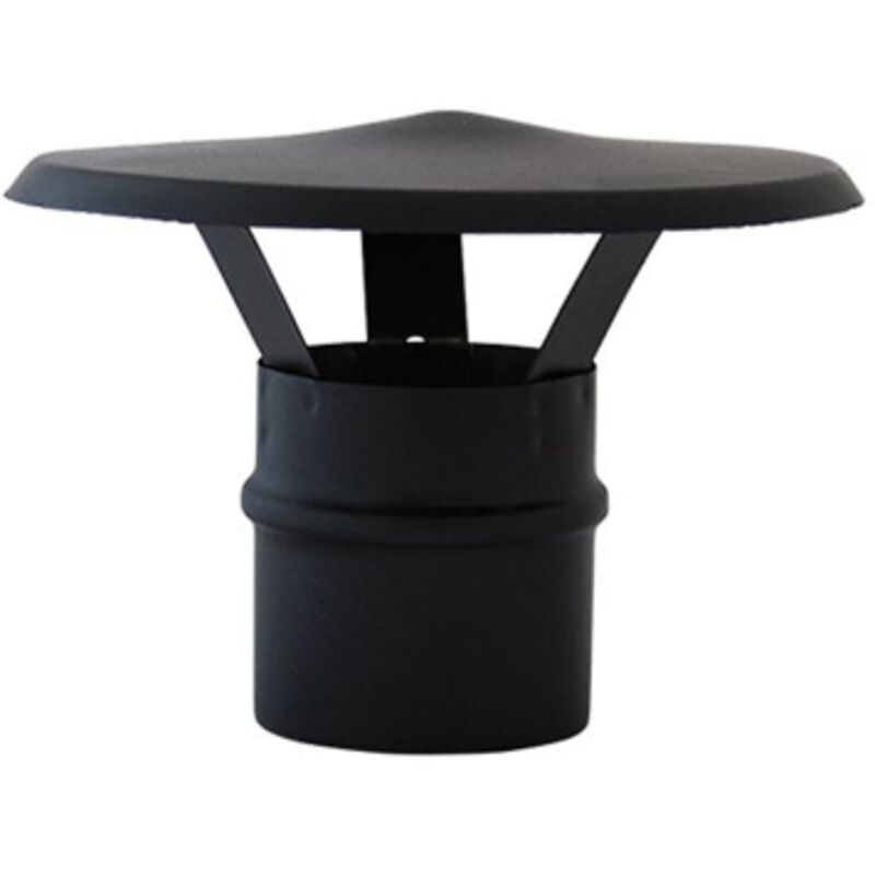 foto del prodotto ala fumaiolo comignolo a cappello cinese in acciaio nero d. 10 con attacco maschio per tubi per stufe a pellet nero opaco 10 cm
