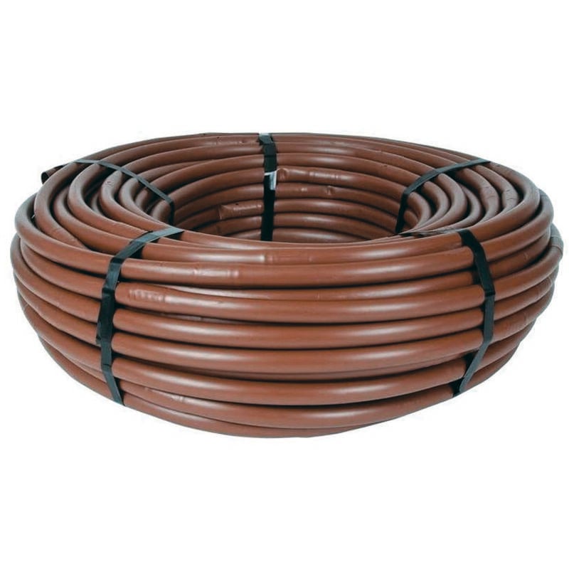 foto del prodotto ala gocciolante mm.16 colore marrone portata 2 lt. h. rotolo mt.100 fori ogni cm.30