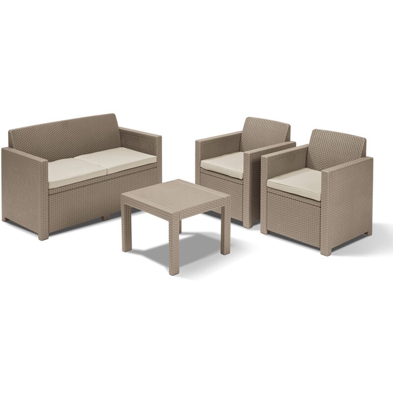 foto del prodotto alabama lounge set, mobili da giardino con divano 2 posti, 2 poltrone e tavolino, cappuccino keter