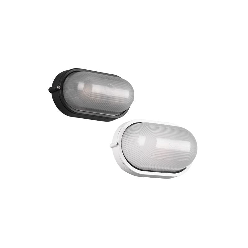 foto del prodotto alano plafoniera applique da esterno ovale fusione di alluminio nera e vetro satinato l.21,4cm ip44 1 luce attacco e27