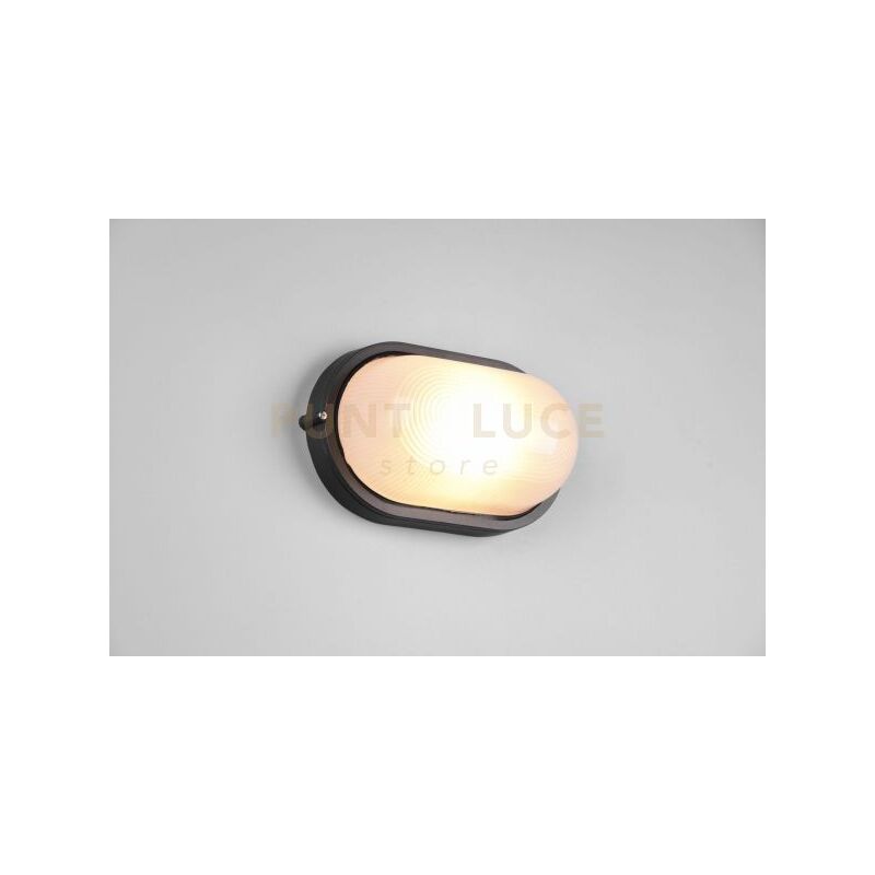 foto del prodotto alano plafoniera applique da esterno ovale fusione di alluminio nera e vetro satinato l.28,3cm ip44 1 luce attacco e27
