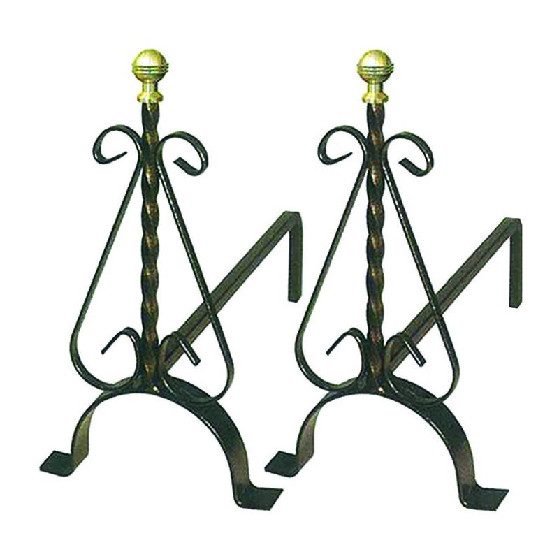 foto del prodotto alari torciglione con pomoli in ottone cm.19x40x33h.