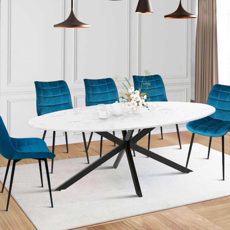 foto del prodotto alaska mesa de comedor ovalada para 10 con efecto m rmol blanco y pata de ara a de metal 200 cm