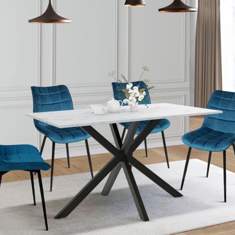 foto del prodotto alaska mesa de comedor para 4 personas con efecto m rmol blanco y pata de ara a de metal 110 cm