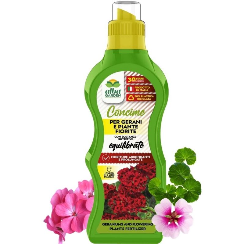 foto del prodotto albagarden concime naturale biologico, per gerani e piante fiorite nutrimento liquido concentrato per abbondanti fioriture x 1 kg