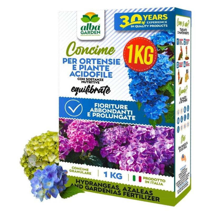 foto del prodotto albagarden concime naturale biologico, per ortensie e piante acidofile fertilizzante granulare idrosolubile per abbondanti fioriture x 1 kg
