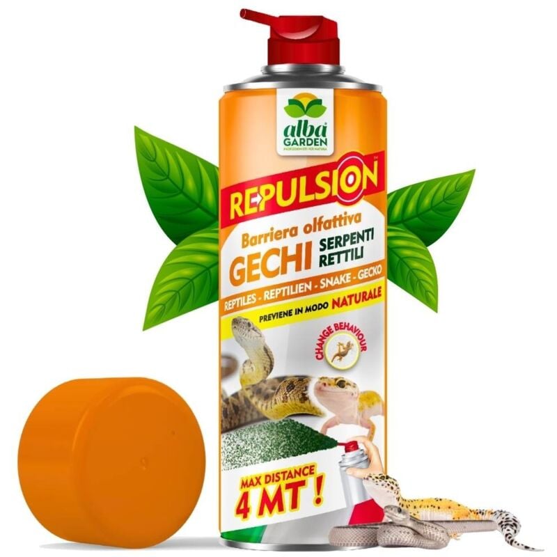 foto del prodotto albagarden disabituante repellente gechi serpenti e rettili spray gas effetto immediato barriera olfattiva naturale contro i rettili x 600 ml