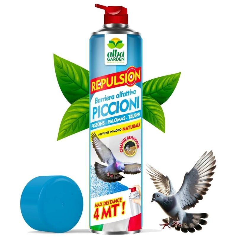 foto del prodotto albagarden disabituante repellente piccioni spray gas effetto immediato barriera olfattiva anti piccioni, volatili getto fino a 4 metri x 750 ml
