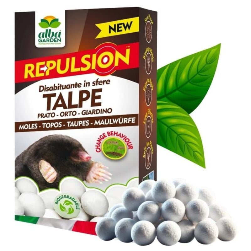 foto del prodotto albagarden disabituante talpe repellente in sfere di cellulosa barriera vegetale olfattiva anti talpe allonta le talpe da orto giardino x 100 g