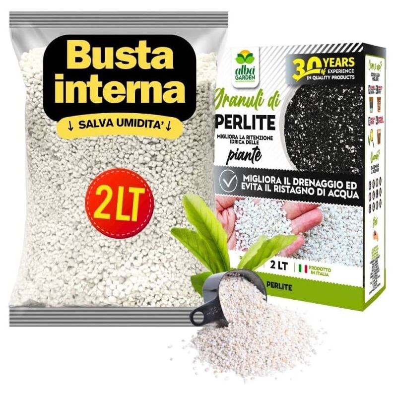 foto del prodotto albagarden perlite per giardinaggio piante in vaso e orto 100 roccia vulcanica naturale porosa per terriccio e terra x 2 lt