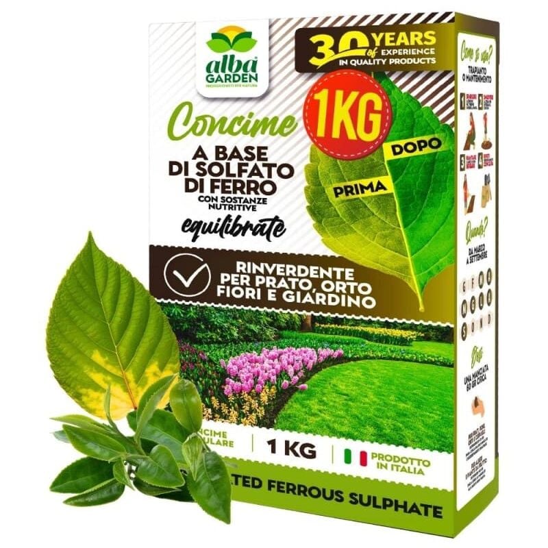 foto del prodotto albagarden solfato di ferro granulare concime fertilizzante naturale biologico, rinverdente fogliare e acidificante terra per prato piante orto x 1