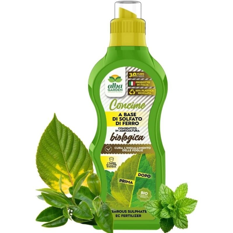 foto del prodotto albagarden solfato di ferro liquido concentrato, concime naturale biologico, rinverdente fogliare azzurrante ortensie per alberi orto x 1 kg