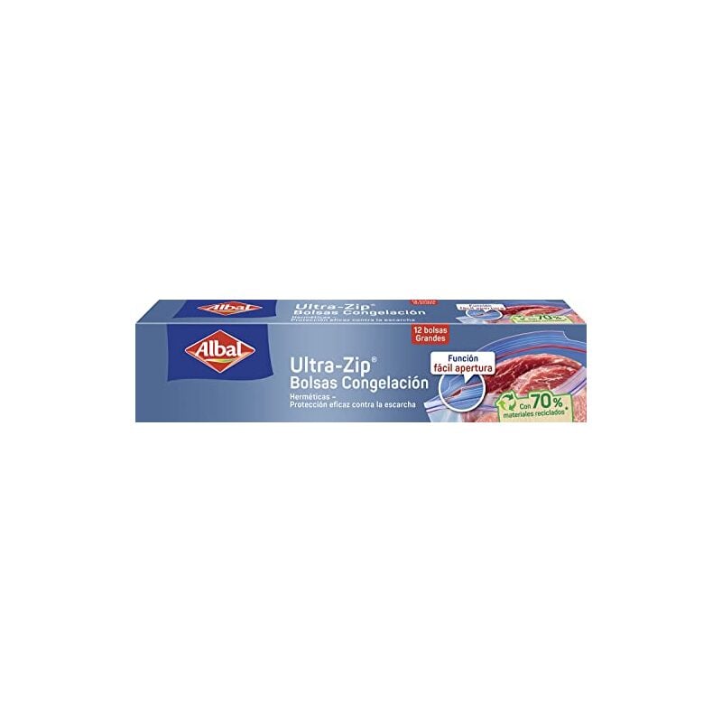 foto del prodotto albal ultra zip 3 litri, realizzato con materiali riciclati al 70 , resistente, riutilizzabile, riciclabile, riciclabile, ultra zip sigillabile, 12