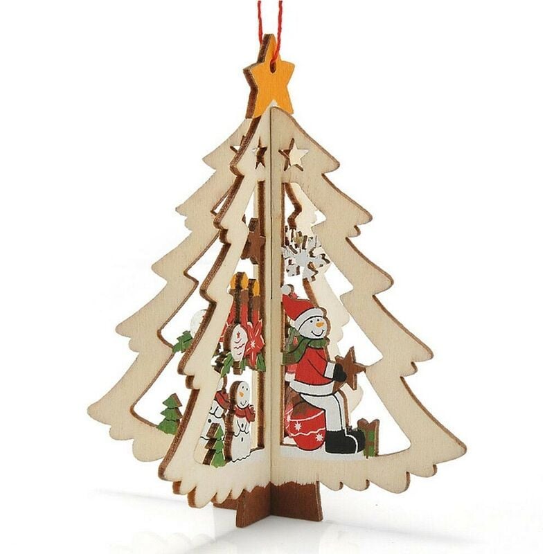 foto del prodotto alberello 3d in legno da addobbi natalizi per albero di natale decorazioni natalizie