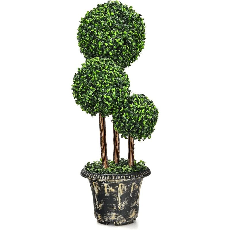foto del prodotto albero artificiale topiario 90 cm, pianta verde finta con foglie realistiche, vaso decorativo, albero a tripla sfera per casa ufficio giardino