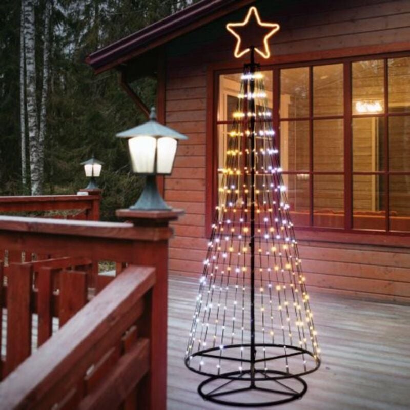 foto del prodotto albero conico luminoso ripiegabile con gocce di luce da esterno bianco caldo 200 cm