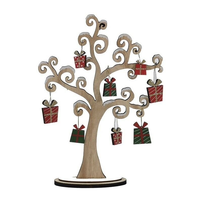 foto del prodotto albero della vita di natale con palline pacchi regalo decorazioni addobbi natalizi allestimento casa vetrine negozi in legno