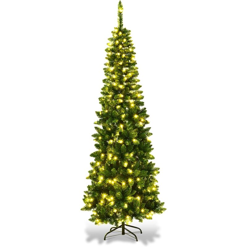 foto del prodotto albero di natale 135 200 225 cm, albero di natale slim con 150 250 350 luci a led calde, 226 708 1085 rami folti e base di metallo, albero di natale
