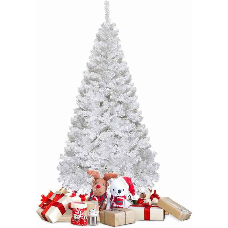 foto del prodotto albero di natale 150 180 210 240 cm, albero di natale bianco con 350 650 950 1138 rami in pvc e supporto in metallo, albero di natale artificiale per