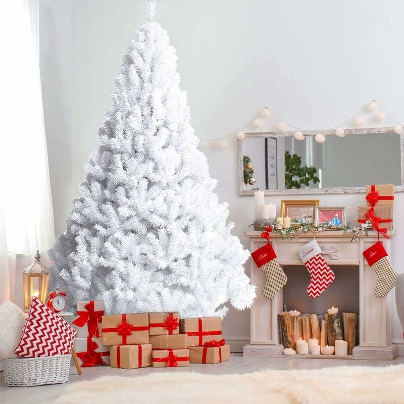 foto del prodotto albero di natale 150 180 210 240 cm, albero di natale bianco con 350 650 950 1138 rami in pvc e supporto in metallo, albero di natale artificiale per