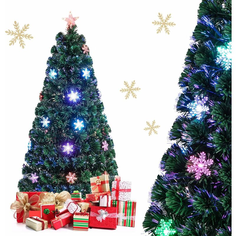 foto del prodotto albero di natale 90 120 150 180 cm, albero di natale con luci led, rami densi, stelle luminosi e fibre ottiche, albero di natale realistico e denso