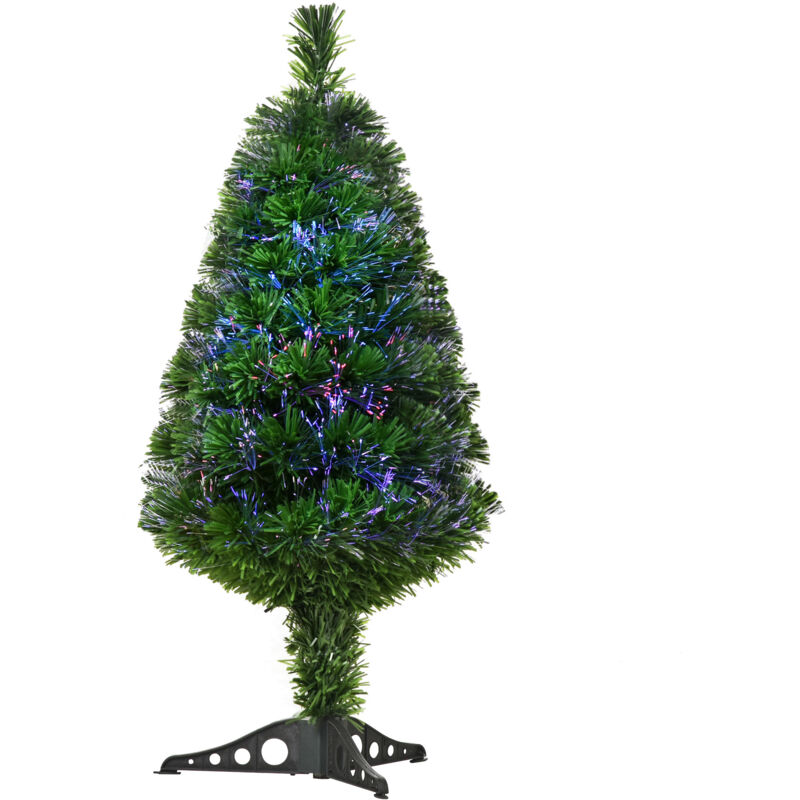 foto del prodotto albero di natale a fibre ottiche 90cm con luci di 4 colori 90 rami in pvc homcom
