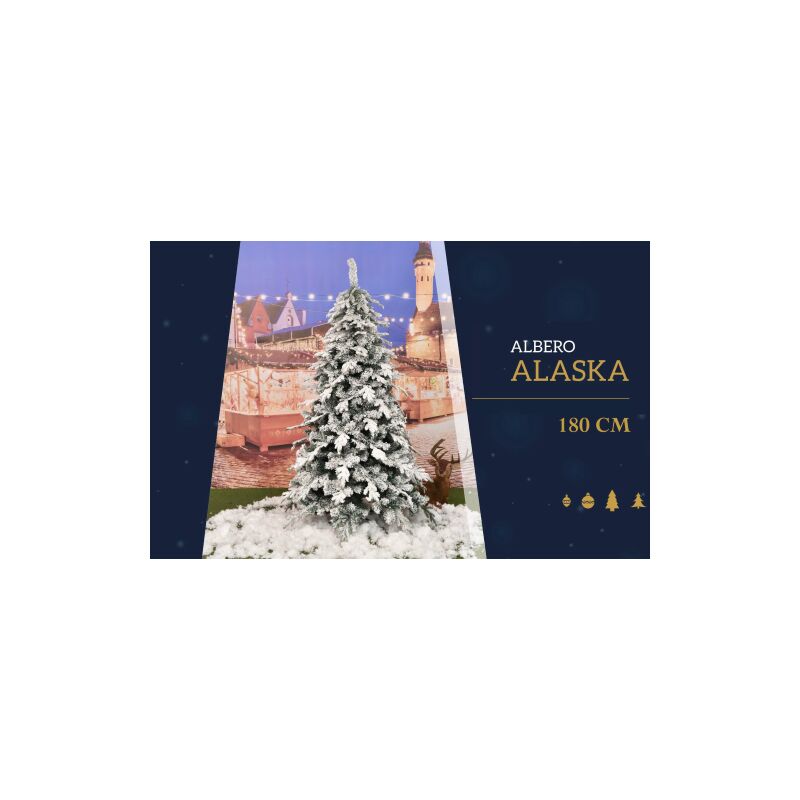 foto del prodotto albero di natale alaska innevato floccato folto 180 cm realistico ombrello pe pvc