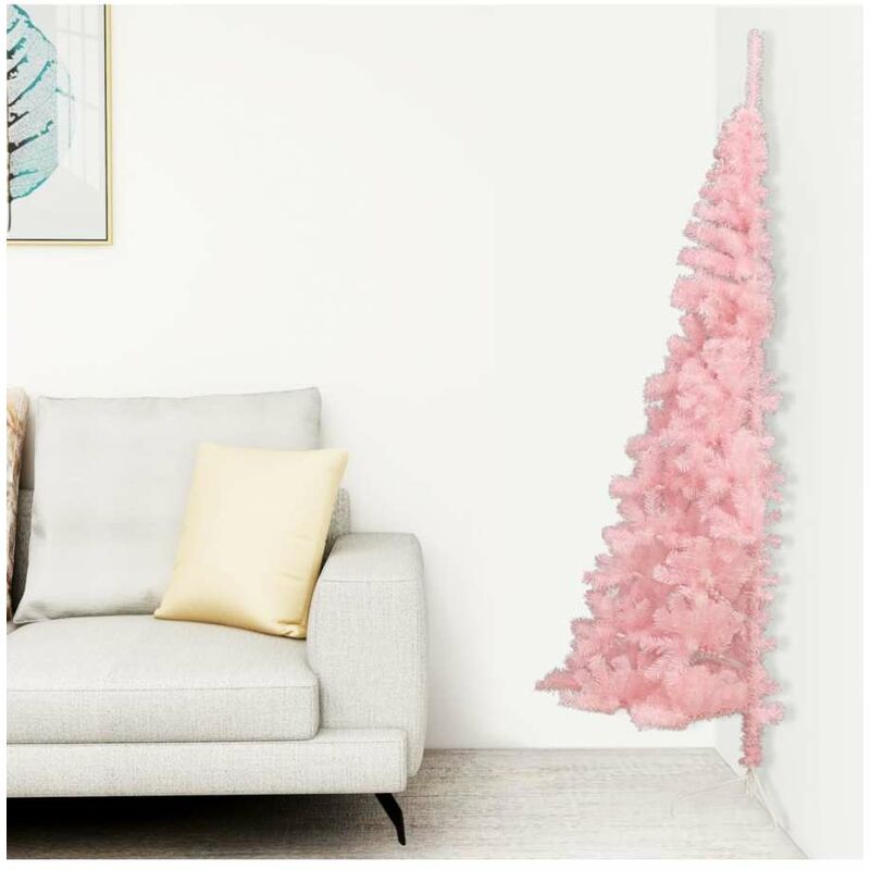 foto del prodotto albero di natale artificiale a met con supporto rosa 210cm pvc