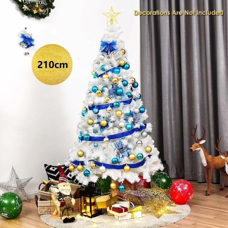 foto del prodotto albero di natale artificiale bianco 150 180 210 240 cm diviso in segmenti con effetto realistico con base stabile, albero decorativo natalizio in