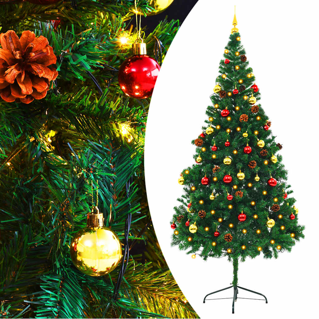 foto del prodotto albero di natale artificiale con palline e led 210 cm verde