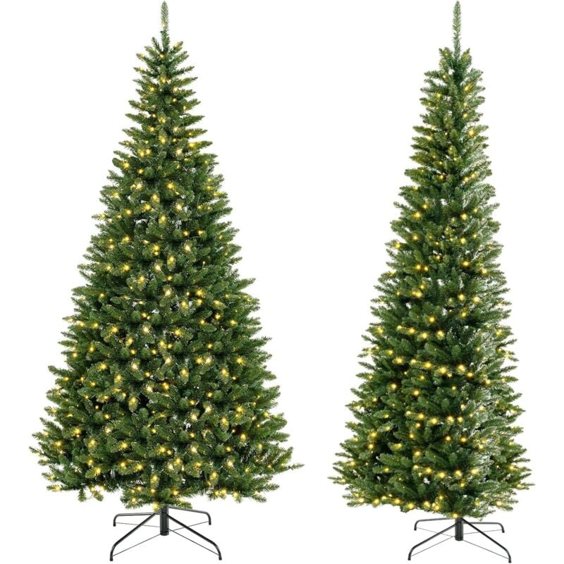 foto del prodotto albero di natale artificiale da 240 cm per angolo, albero di natale pre illuminato con 360 luci led bianche calde, 1137 rami e supporto in metallo,
