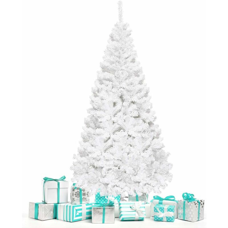 foto del prodotto albero di natale artificiale in bianco con base, albero artificiale unico decorazione natalizia per famiglia, materiale in pvc, supporto in
