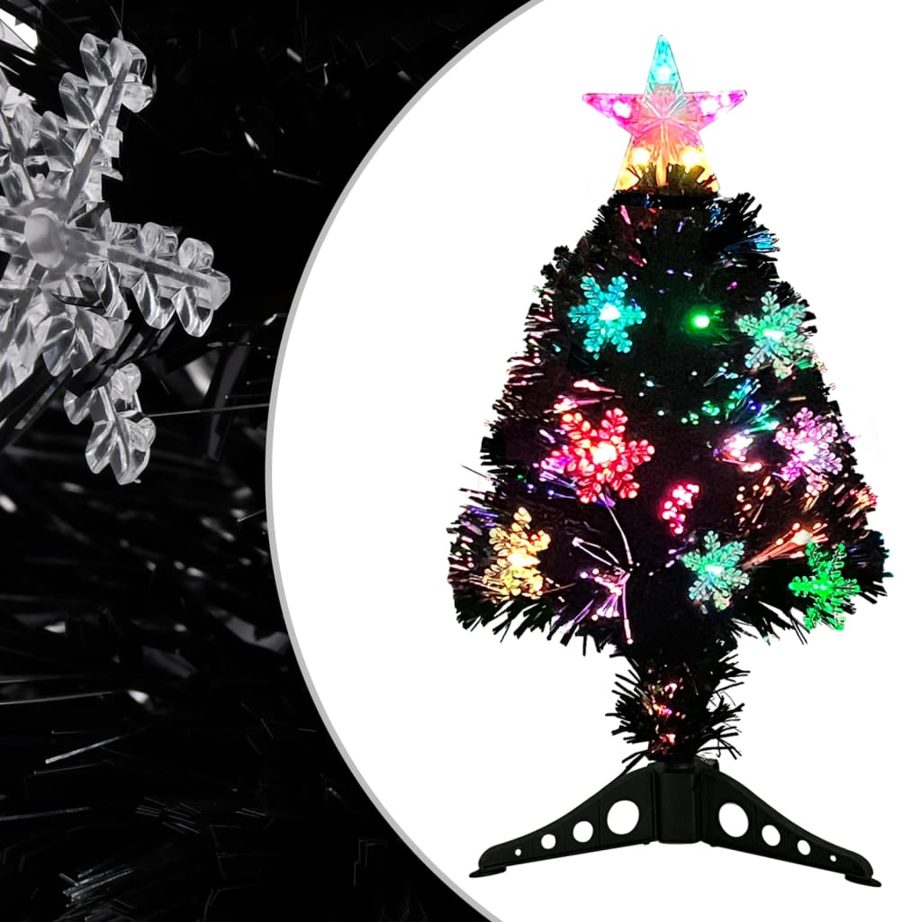 foto del prodotto albero di natale con fiocchi di neve led nero 64cm fibra ottica