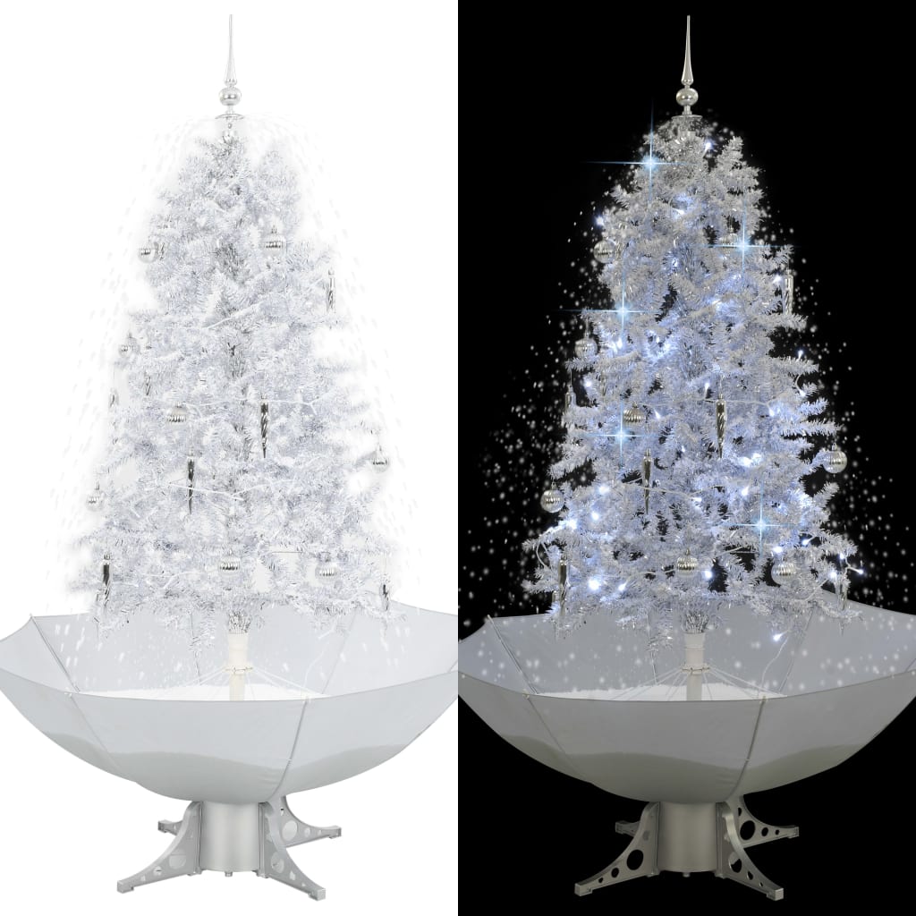 foto del prodotto albero di natale con neve e base a ombrellone bianco 170 cm