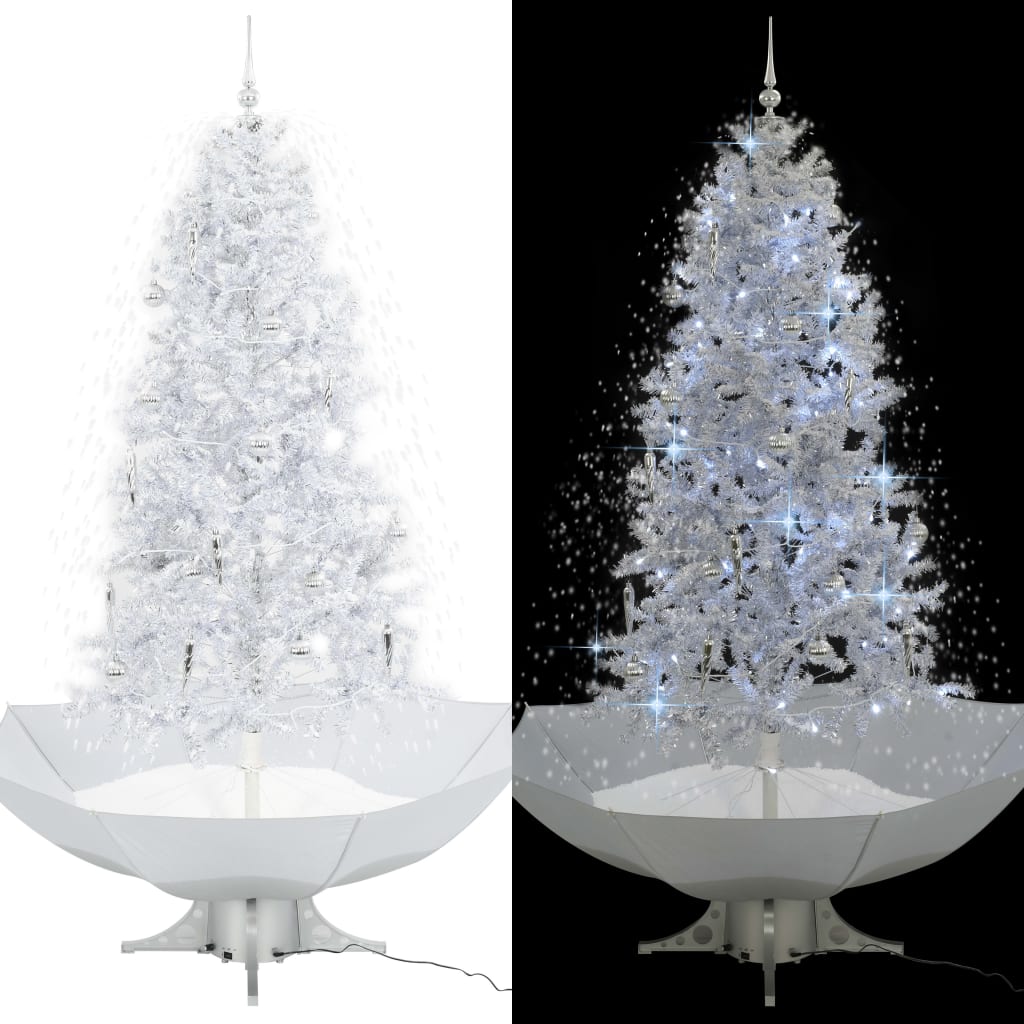 foto del prodotto albero di natale con neve e base a ombrellone bianco 190 cm
