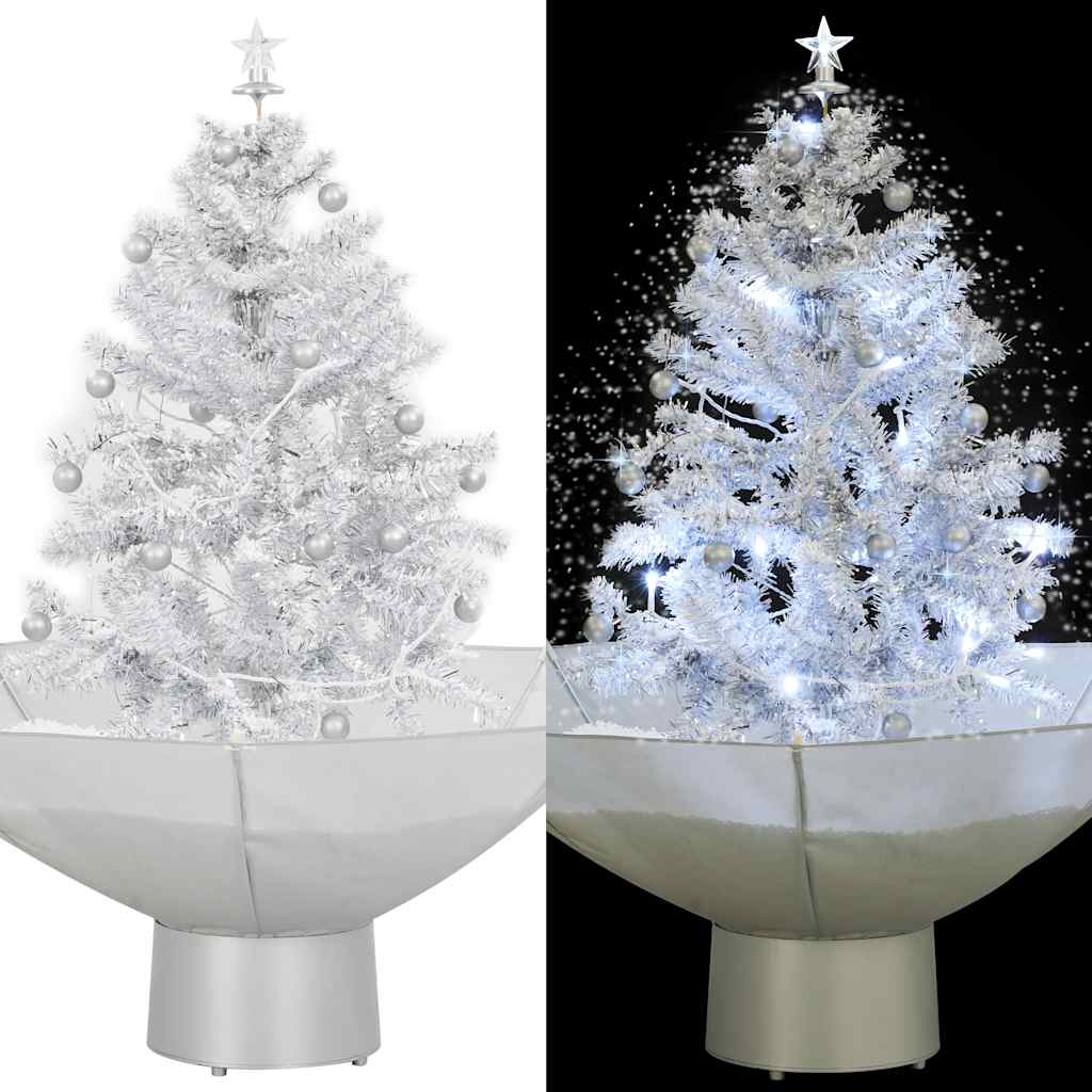 foto del prodotto albero di natale con neve e base a ombrellone bianco 75 cm