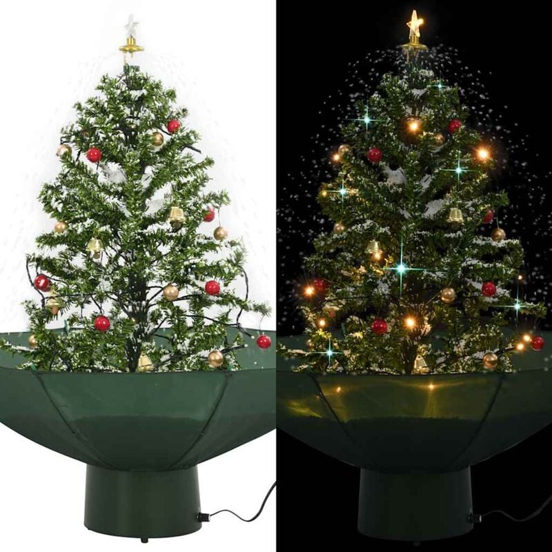 foto del prodotto albero di natale con neve e base a ombrellone verde 75 cm