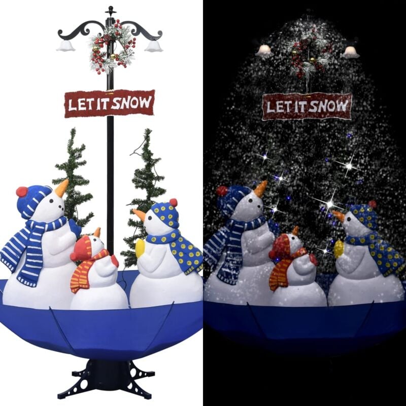 foto del prodotto albero di natale con nevicata e base ad ombrello blu 170 cm pvc - vidaxl