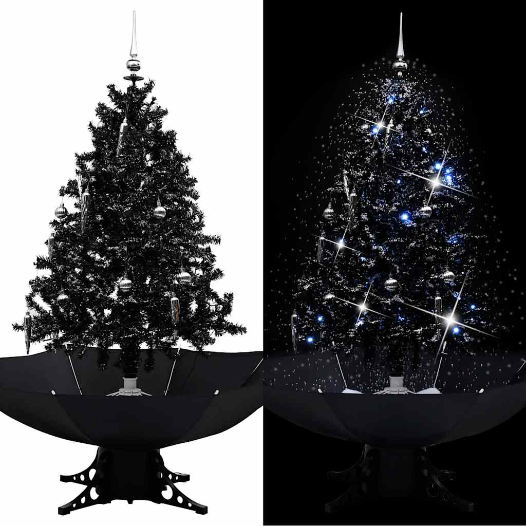 foto del prodotto albero di natale con nevicata e base ad ombrello nero 140cm pvc
