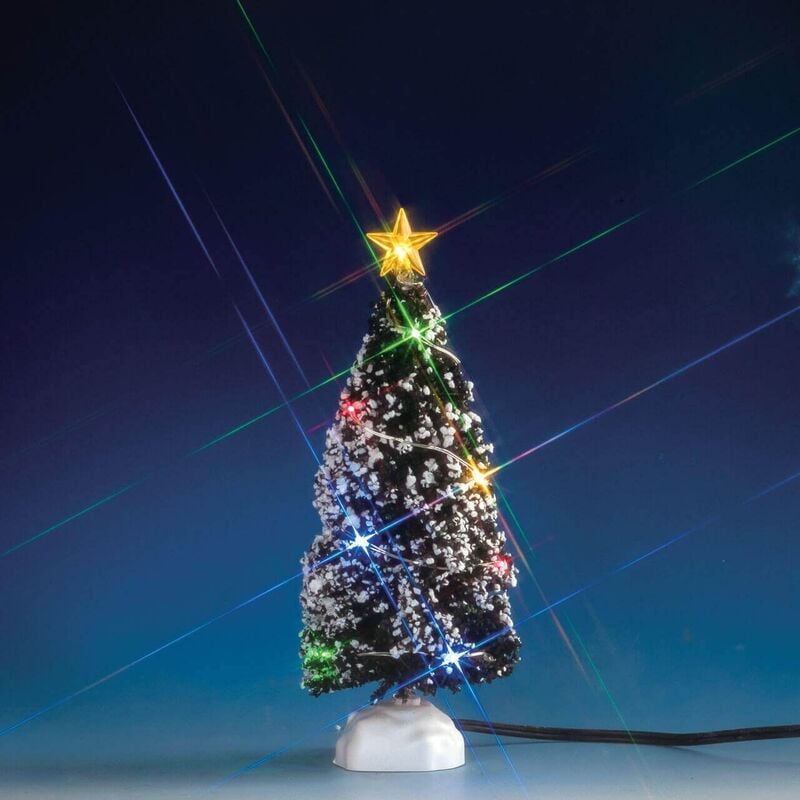 foto del prodotto albero di natale illuminato ed innevato, accessorio per villaggio di natale