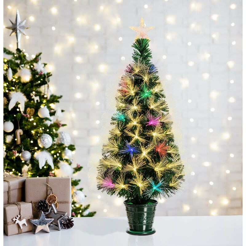 foto del prodotto albero di natale in fibre ottiche bianco caldo e rgb da interno con vaso 100 cm
