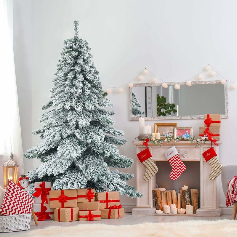 foto del prodotto albero di natale innevato 180 230 cm, abete artificiale con base di metallo foglie spesse, aspetto rigoglioso, facile da montare e smontare,