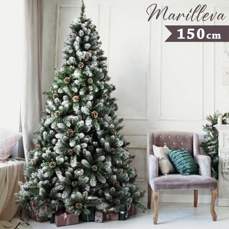 foto del prodotto albero di natale innevato marilleva 150cm 522 rami super folto con pigne