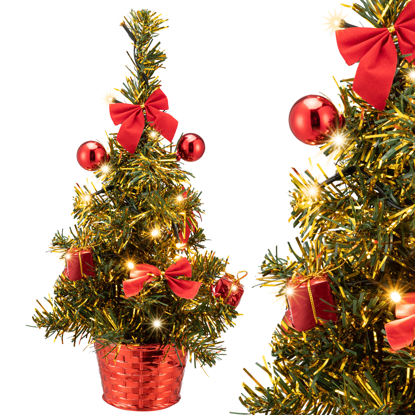 foto del prodotto albero di natale mini 36cm decorazioni rosse e timer